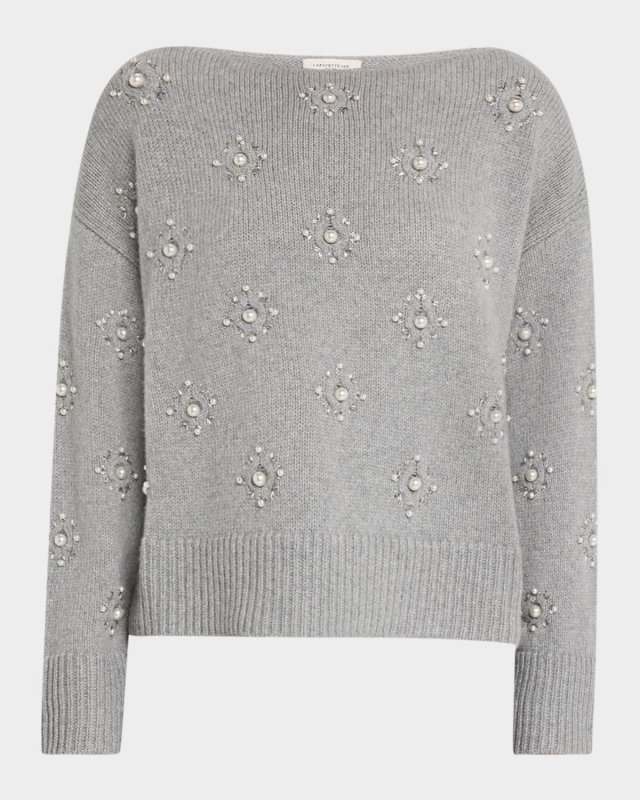 Beaded Bateau-Neck Sweat